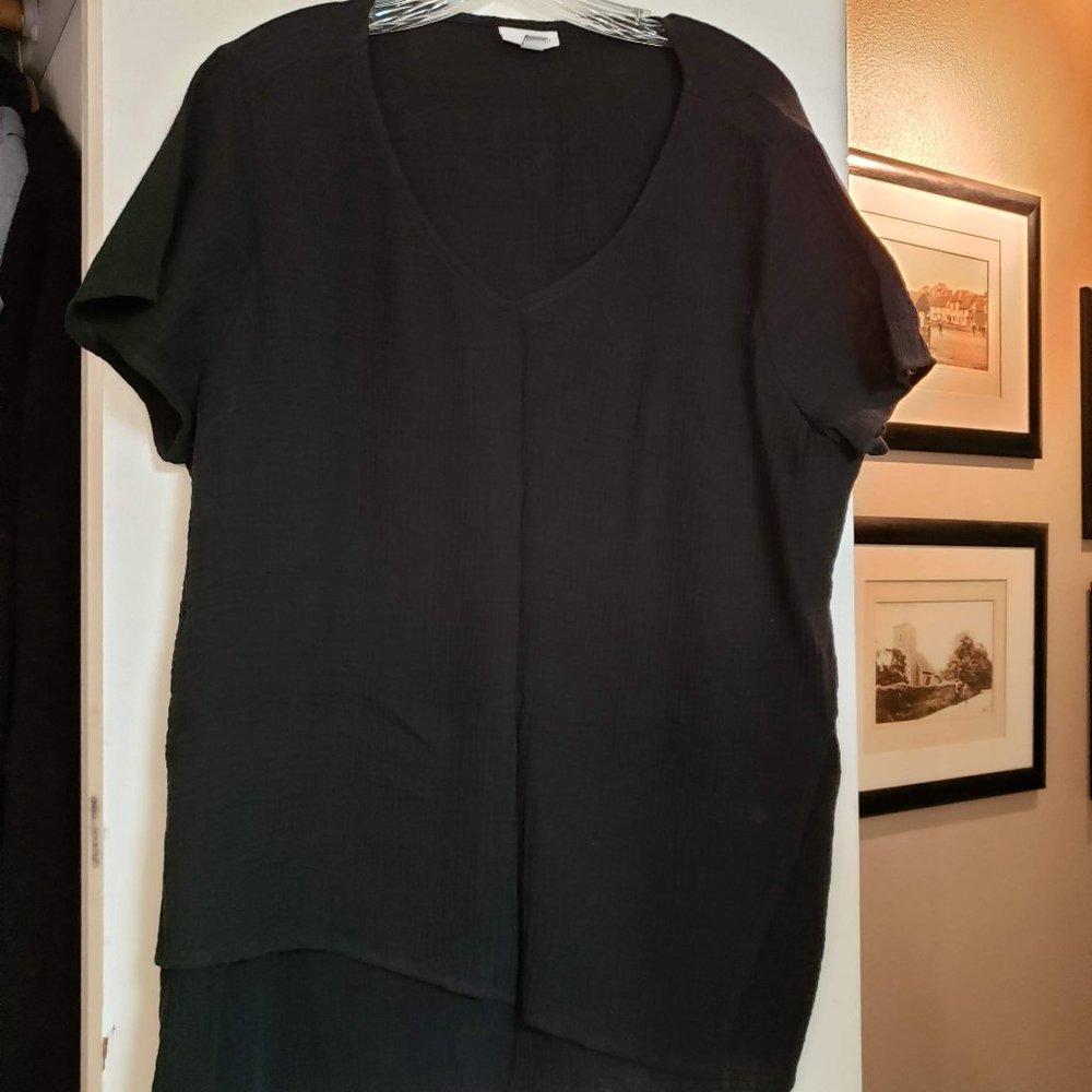 J. Jill Black Faux-Wrap Cotton Short Sleeve size L 14 16  V-neck Tunic Top, NWOT